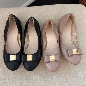 TWO PAIRS Cole Haan Black and Cream Ballet Flats bow size 8